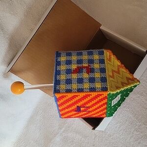 Handmade Yellow Check Chanukah  Dreidel